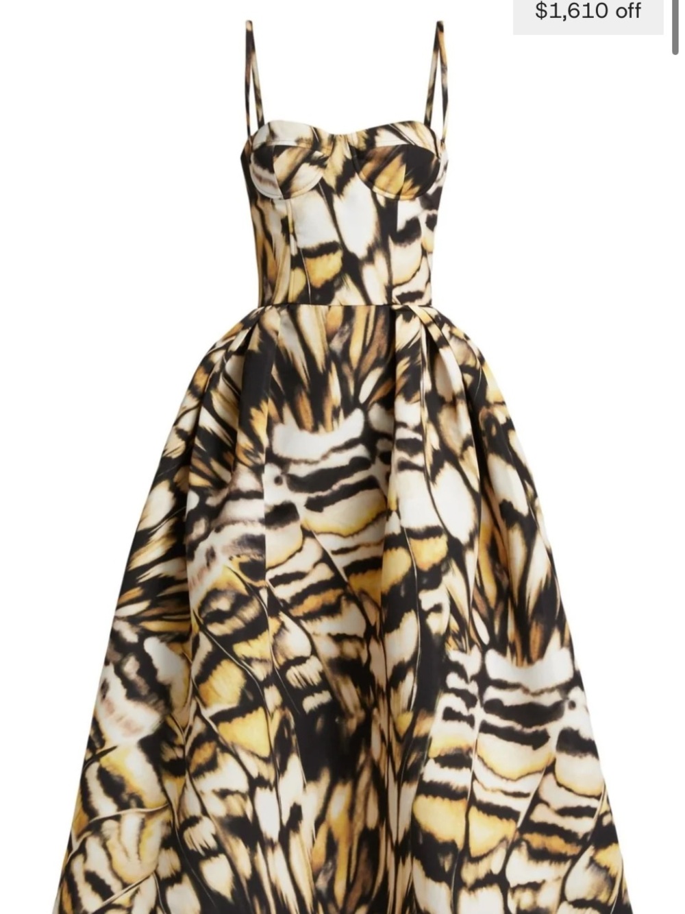 Oscar de la Renta Black, White & Gold Printed Strap Bodice Ball Gown